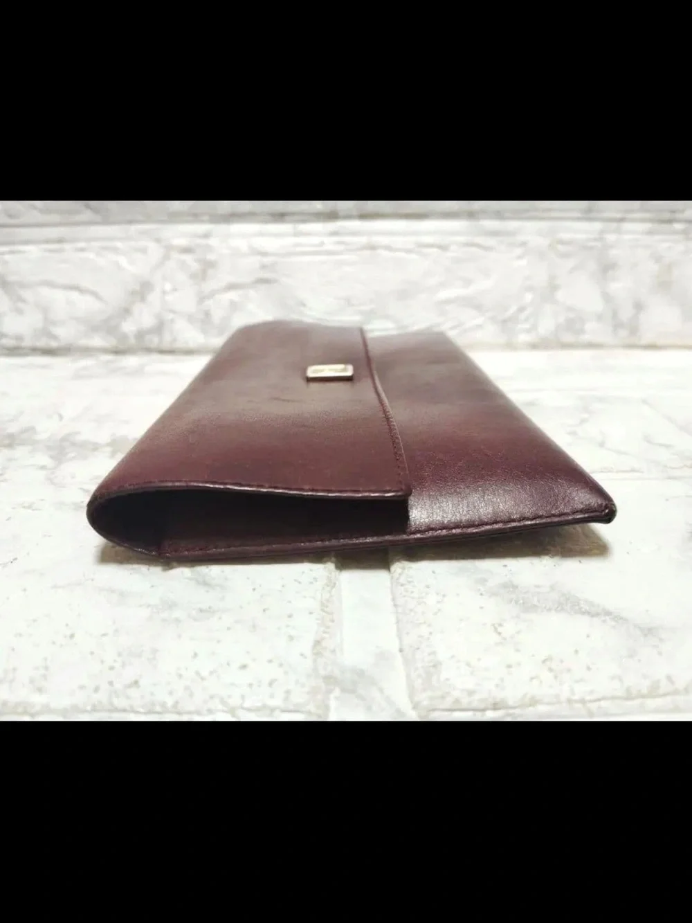 Dior Burgundy Leather Envelope wallet with Gold Logo Plaque